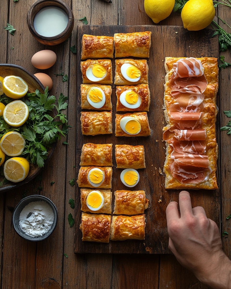 Caramelle di sfoglia con uova sode