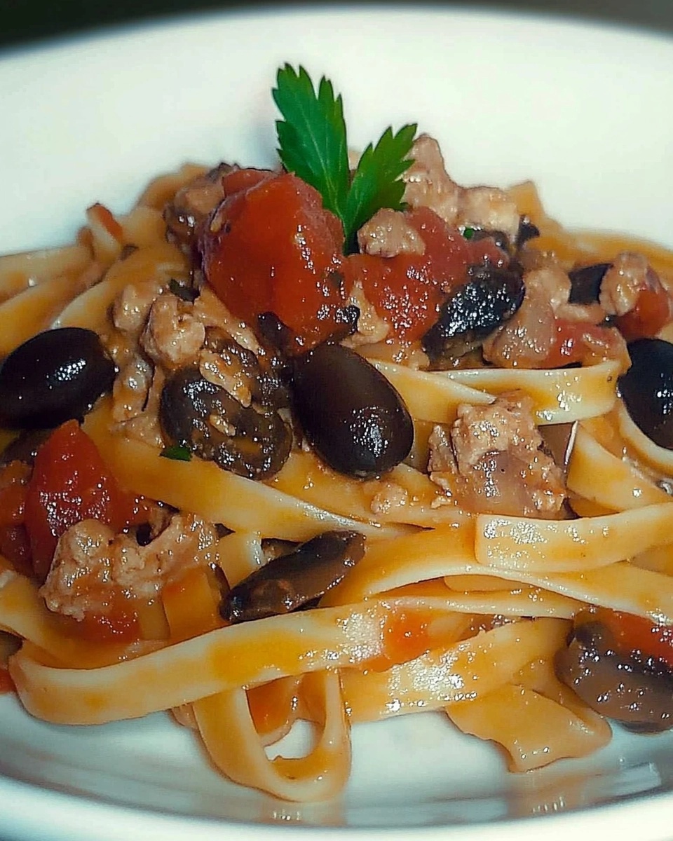 Tagliatelle con Salsiccia, Porcini, Olive Nere e Pomodorini